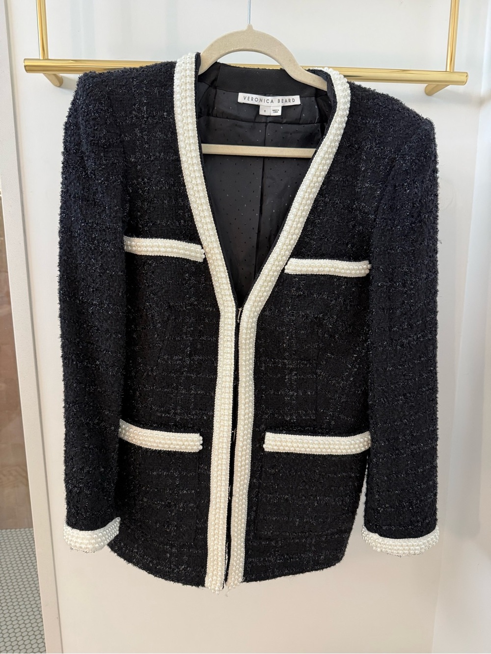 Veronica Beard Black Tweed Blazer with Cream Trim